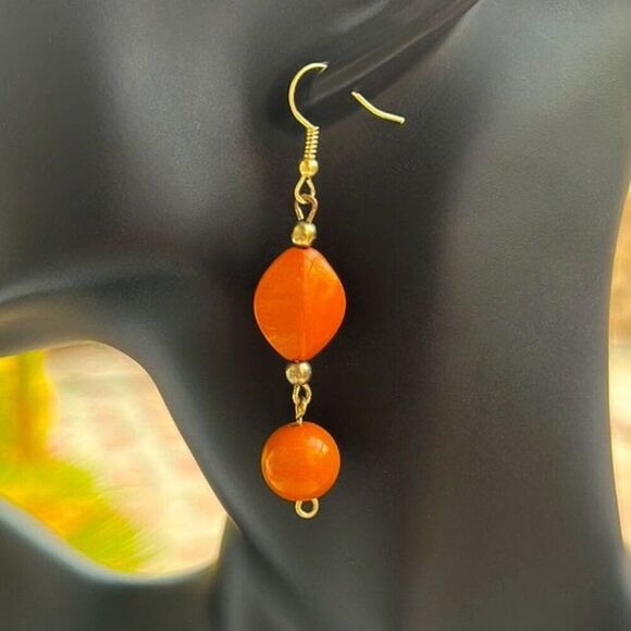 Burnt Orange Bead Dangle Earrings - Picture 1 of 6